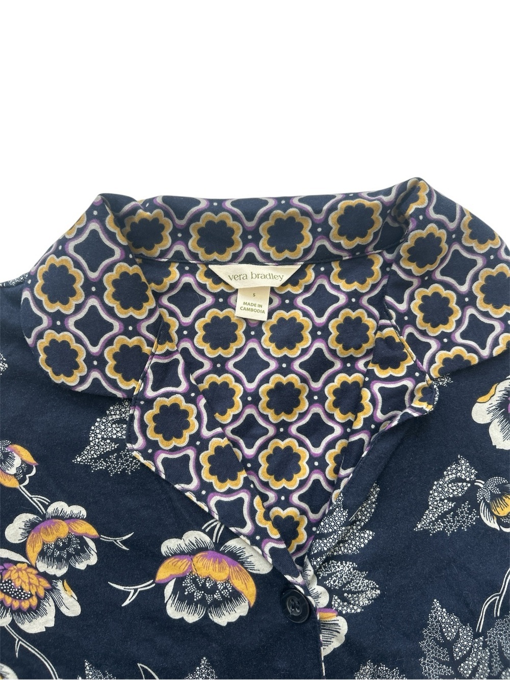 Vera Bradley Navy Floral Button-Down Shirt with Yellow Accents - Picture 3 of 6